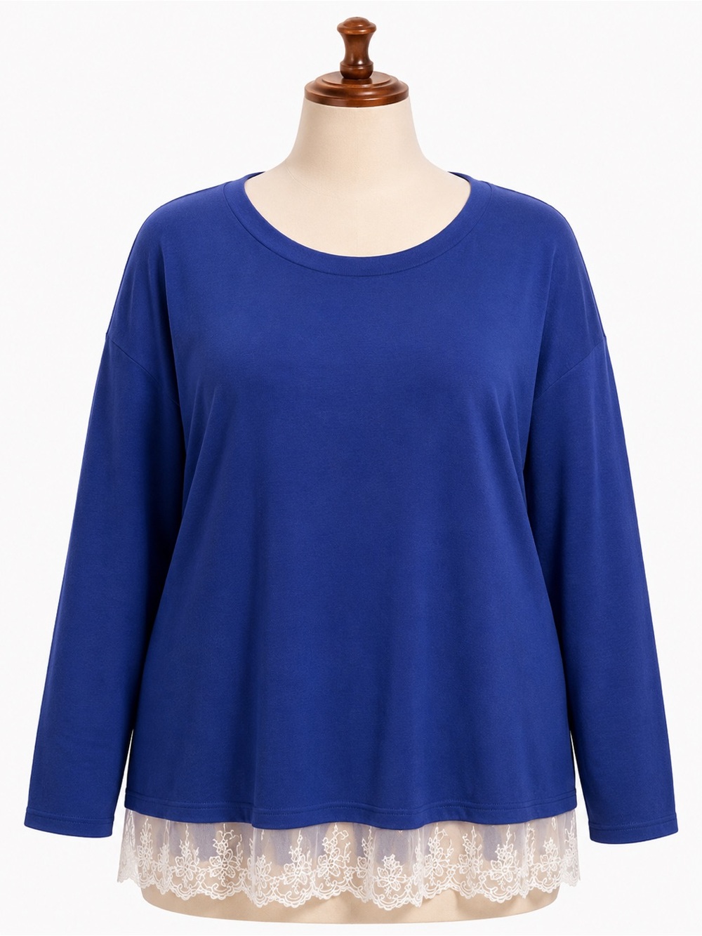 Sanifer Women's Royal Blue Lace-Hem Long Sleeve Tunic